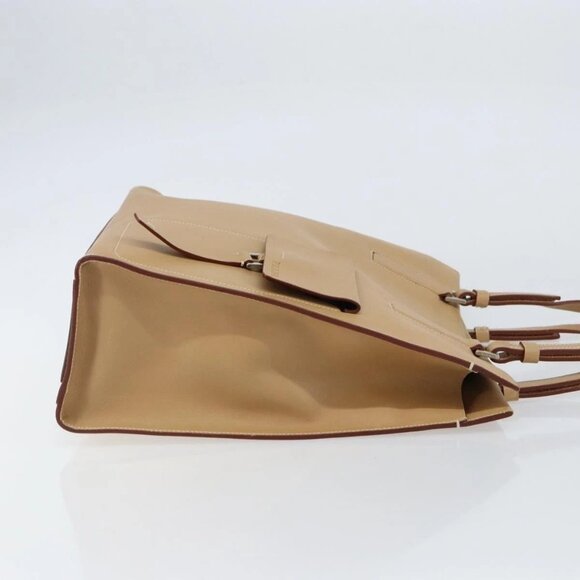 PRADA Tote Bag Leather Beige Silver Auth bs31380 - Picture 4 of 16